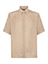 Fendi Off White Printed Satin Shirt In Nude & Neutrals