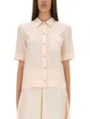 Fendi Jacquard Silk Shirt With Ff Chess Motif In Pink
