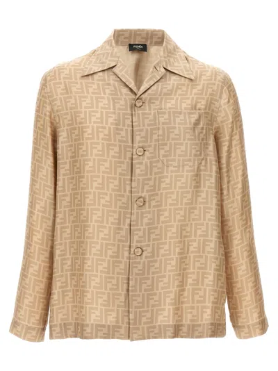 Fendi Ff Silk Shirt Shirt And Blouse Beige