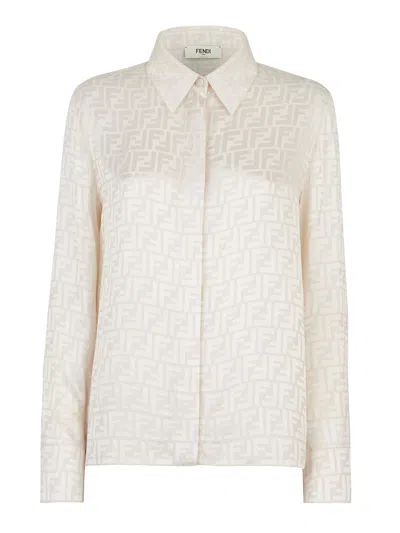Fendi Women Ff Silk Crepe Shirt In White