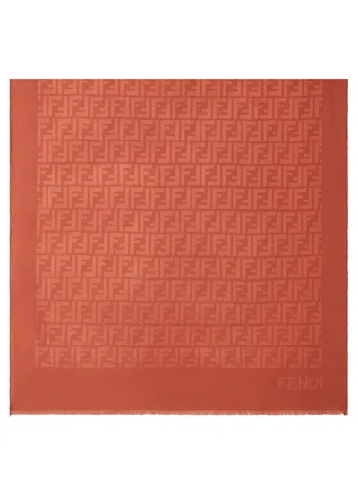 Fendi Ff Silk Stole In Rust Color In Red