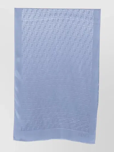 Fendi Ff Silk Stole Rectangular Shape Frayed Edges In Gray