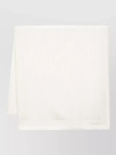 Fendi Ff Silk Wool Scarf Lightweight Fringed In Neutral