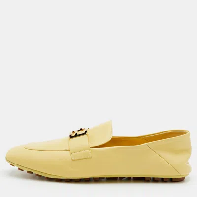 Pre-owned Fendi Ff Size 39 Yellow Leather Slip On Loafers