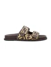 Fendi Slide Sandals With Patterned Woven Upper In Gianduia Naturale
