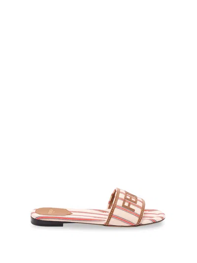 Fendi Sunshine Striped Logo-patch Flat Sandals In Multi