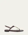 Fendi Ff Snakeskin-embossed Leather Slingback Thong Sandals In Brown