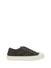 Fendi Low-top Sneakers With Monogram Pattern And Gold-tone Accents In Brown