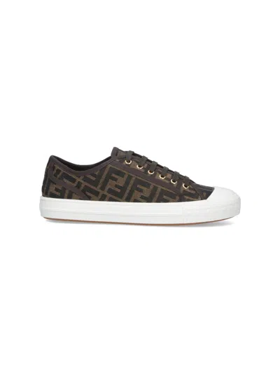 Fendi Men Brown Sneaker With All-over Ff Motif In Fabric Man In Black