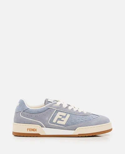 Fendi Match Denim Fabric Low Top Sneakers Grey In Gray