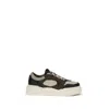 Fendi Force Leather Sneakers With Ff Jacquard And Mesh Details Shoes In Gray