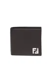 Fendi Brown Bi-fold Wallet With Squared Ff Motif In Leather Man In Black