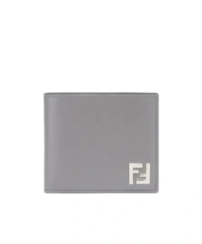 Fendi Ff Square Double-folded Wallet In Gray