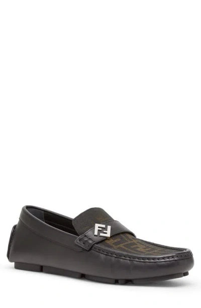 Fendi Ff Square Driving Loafer In Tobacco/nero