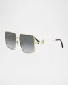 Fendi Ff Square Metal & Acetate Sunglasses In Shiny Endura Gold Gradient Smoke