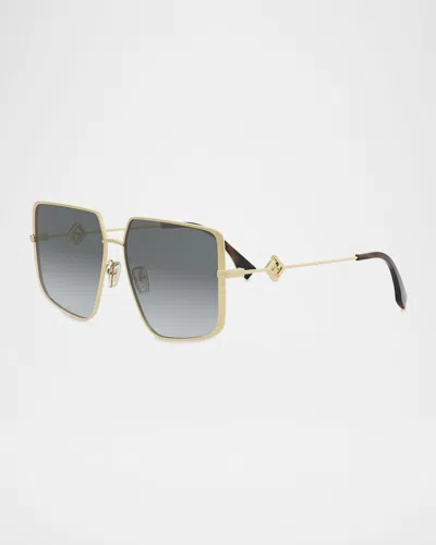 Fendi Ff Square Metal & Acetate Sunglasses In Oro/grigio