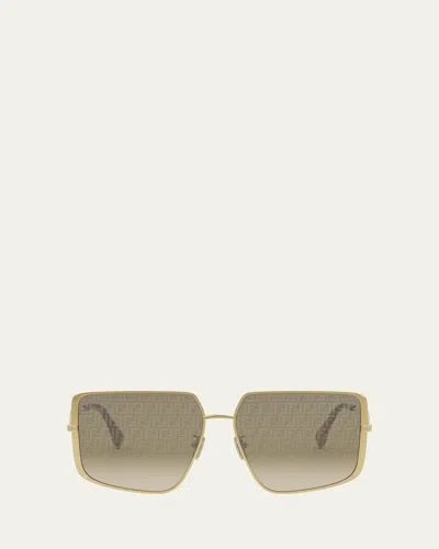 Fendi Ff Square Metal & Nylon Sunglasses In Shiny Endura Gold Gradient Brown
