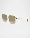 Fendi Ff Square Metal & Nylon Sunglasses In Shiny Endura Gold Gradient Brown