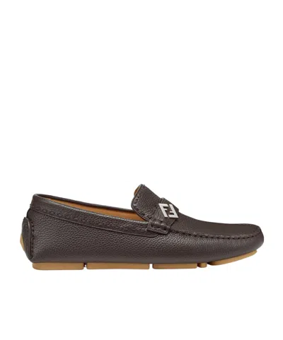 Fendi Ff Square Toe Loafers In Black