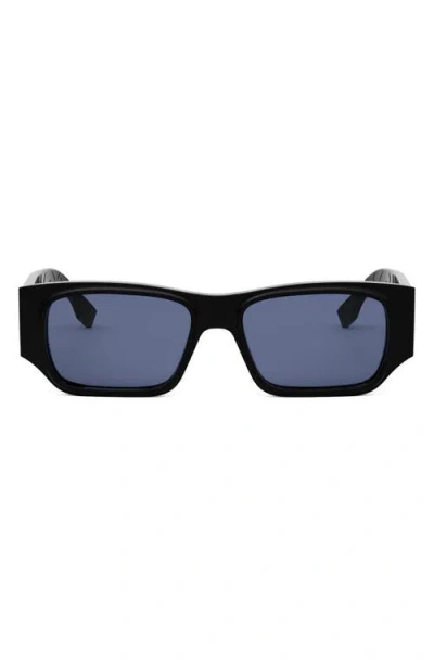 Fendi Ff Squared 54mm Rectangular Sunglasses In Shiny Black/blue