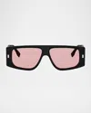 Fendi Ff Squared 55mm Acetate Rectangular Sunglasses In Black