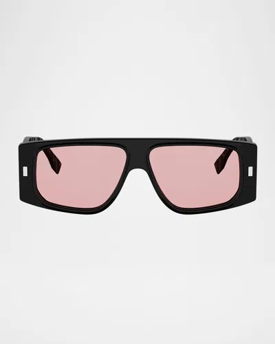 Fendi Ff Squared 55mm Acetate Rectangular Sunglasses In Black