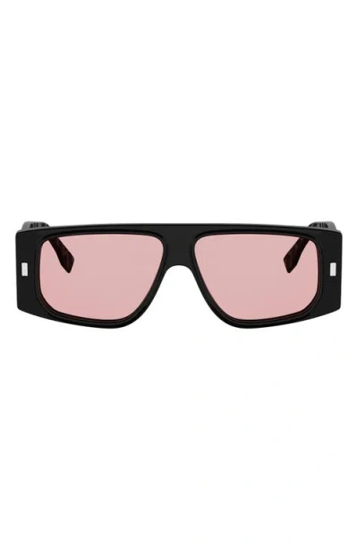 Fendi Ff Squared 56mm Rectangular Sunglasses In Black