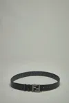 Fendi Black Leather And Ff Canvas Reversible Belt In Black