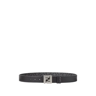 Fendi Squared Ff Leather Belt In Black