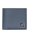 Fendi Canvas Leather Bi-fold Wallet Contrast Panel In Blue