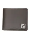 Fendi Ff Squared Bi-fold Wallet With Metal Motif In Gray