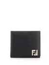 Fendi Squared Ff Leather Compact Bi-fold Wallet In Black