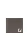 Fendi Ff Squared Bi-fold Wallet With Metal Motif In Gray