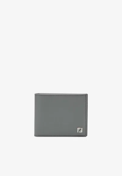 Fendi Light Grey Squared Ff Bi-fold Wallet In Gray