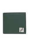 Fendi Leather And Ff Canvas Compact Bi-fold Wallet In Green