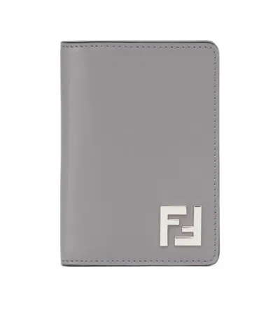 Fendi Ff Squared Card Clip In Gray
