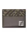 Fendi Brown Card-holder With Squared Ff Motif In Leather And Ff Canvas Man