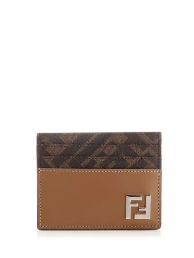Fendi Ff Squared Card Holder In Marrone