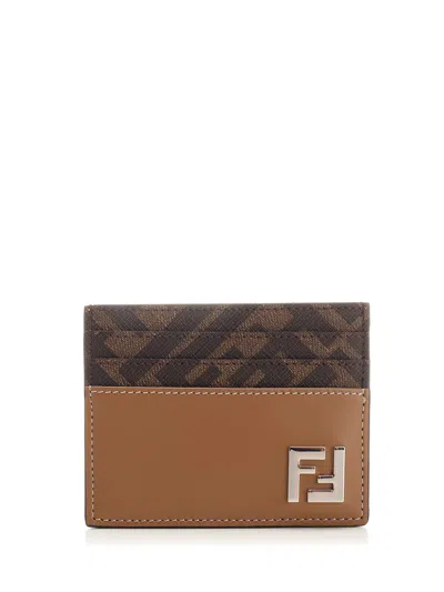 Fendi Ff Squared Card Holder In Beige