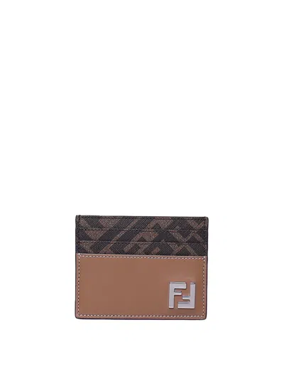 Fendi Ff Squared Card Holder In Beis
