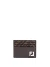 Fendi Brown Card-holder With Squared Ff Motif In Leather And Ff Canvas Man In Brown