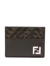 Fendi Brown Card-holder With Squared Ff Motif In Leather And Ff Canvas Man In Brown