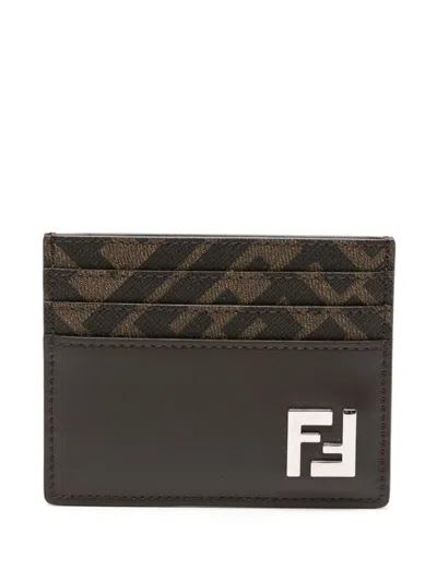 FENDI LEATHER AND FF CANVAS SQUARED CARD HOLDER