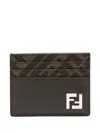 Fendi Brown Card-holder With Squared Ff Motif In Leather And Ff Canvas Man In Brown