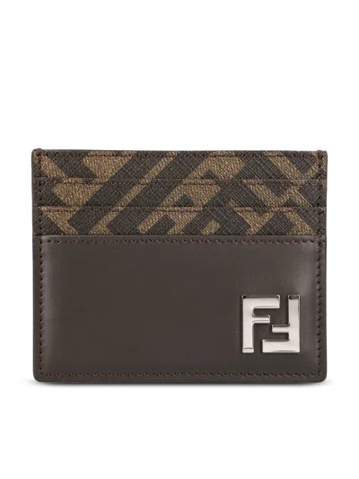 Fendi Ff Squared Card Holder In Real Ebano+tbmr+p