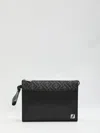 Fendi Leather And Canvas Ff Squared Clutch Bags In Black