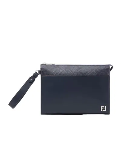 Fendi Ff Squared Clutch In Black
