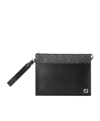Fendi Ff Squared Clutch In Black