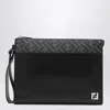 Fendi Leather And Canvas Ff Squared Clutch Bags In Black