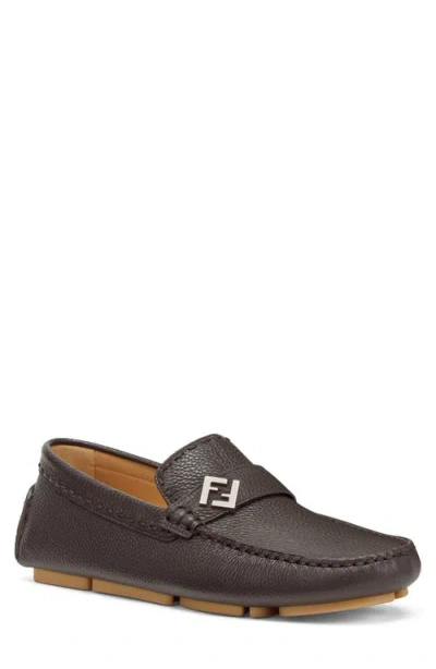 Fendi Ff Squared Driving Shoe In Ebano/naturale